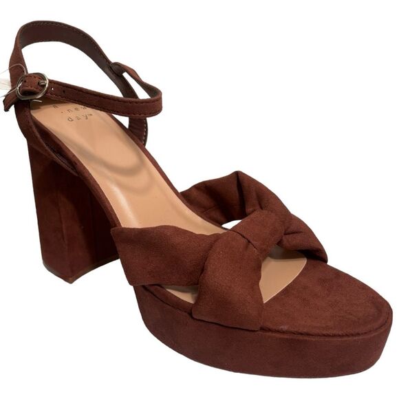 A New Day Sepia Brown Riah Open Toe Ankle Strap Block Heels Women's Size 9.5 - Picture 1 of 10